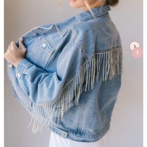 UNTAMED PETALS rhinestone fringe denim jacket small bridal bachelorette